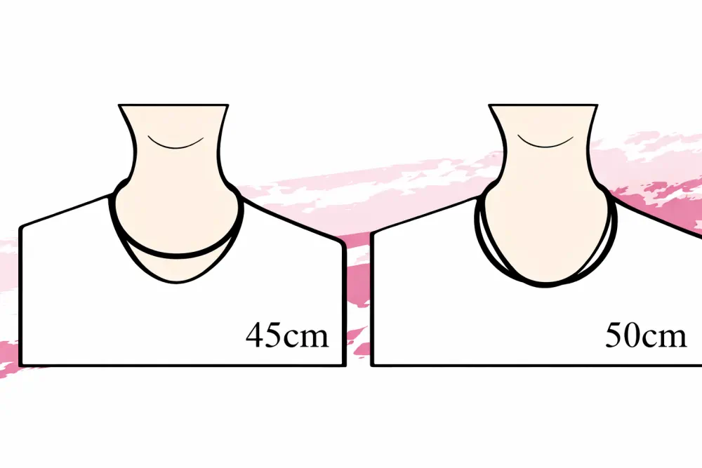 磁気ネックレスの長さと装着したイメージ〈女性・45～50cm〉