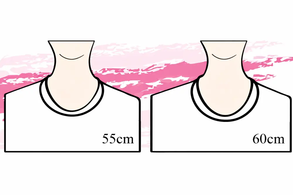 磁気ネックレスの長さと装着したイメージ〈女性・55～60cm〉