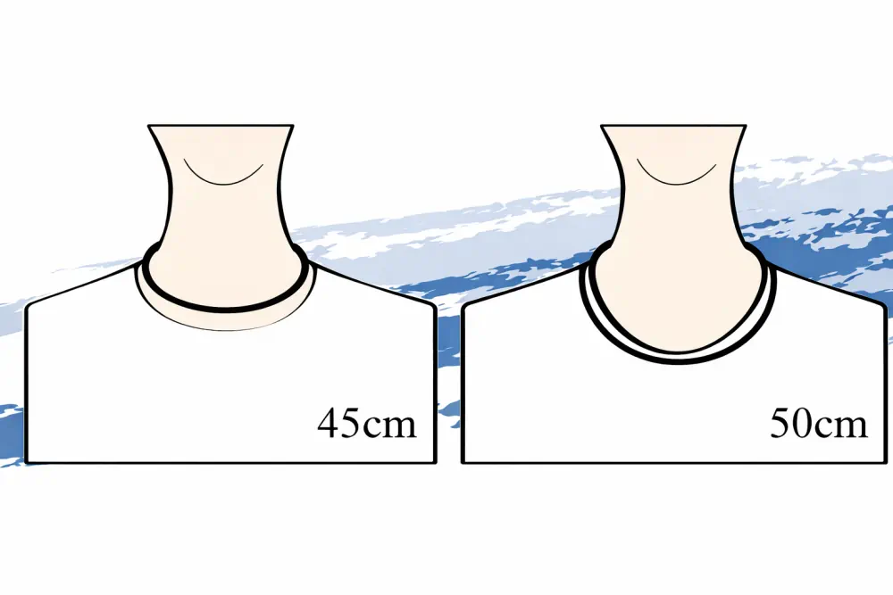 磁気ネックレスの長さと装着したイメージ〈男性・45～50cm〉